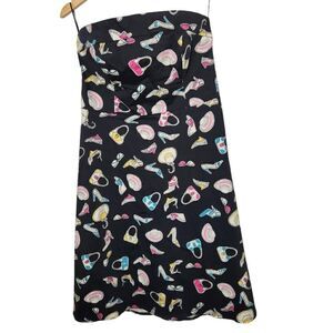 Red Herring black strapless dress lipstick shoes purses print black Size 14